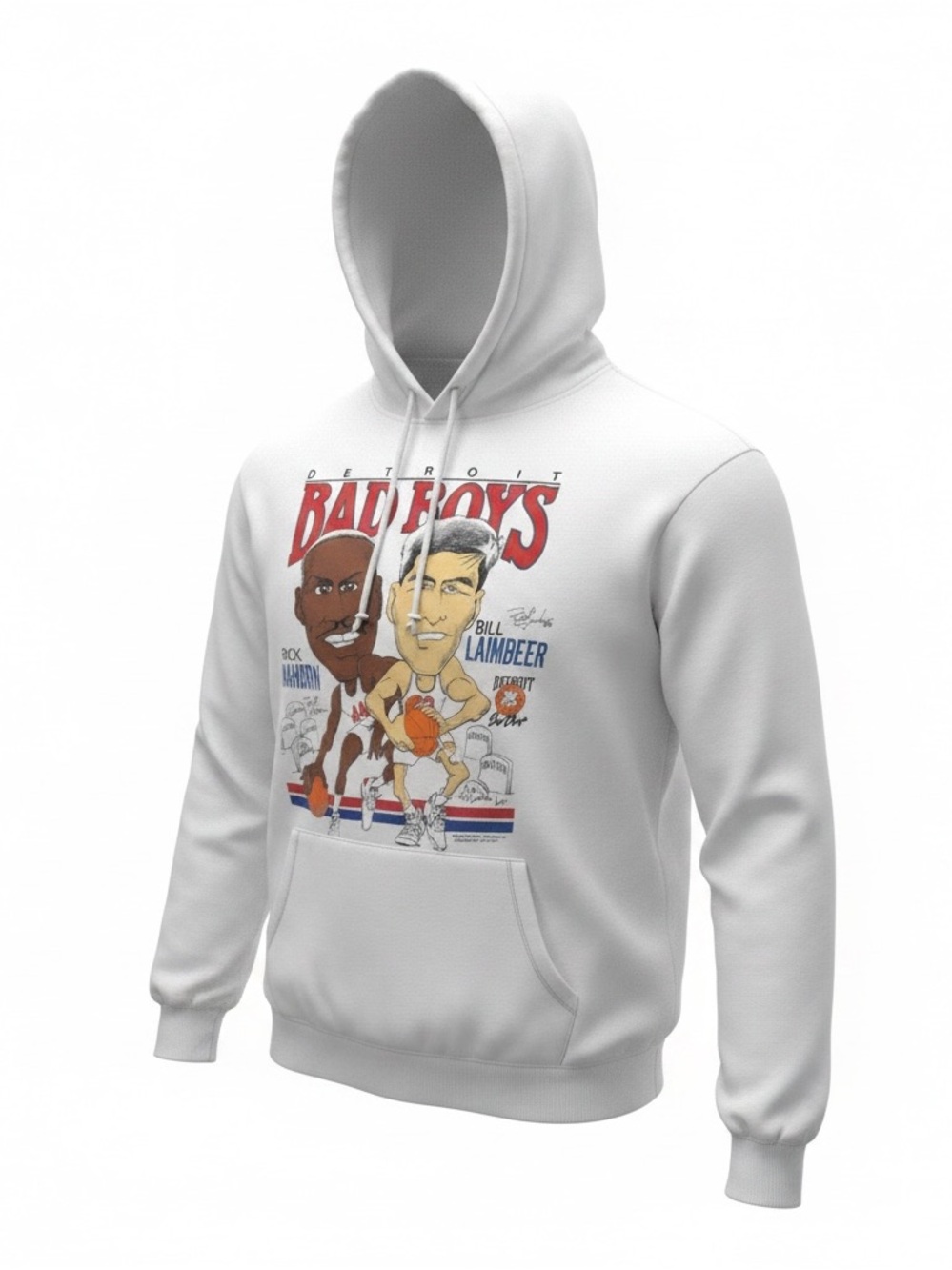 Detroit Bad Boys Graphic Hoodie - White Fan Pullover VINTAGE